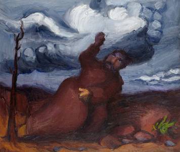 Ludwig Meidner, Prophet in der Landschaft, Öl/Holz, 1933, 59x70 cm