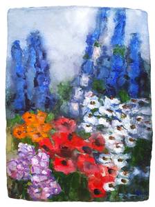 Klaus Fußmann, Garten (Mohn/Margeriten/Rittersporn und andere Blumen), Aquarell/Mischtechnik, 2016, 79 x 59 cm