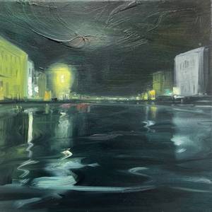 Venedig - grüne Nacht, Öl/ Leinwand, 2023, 40 x 40 xm