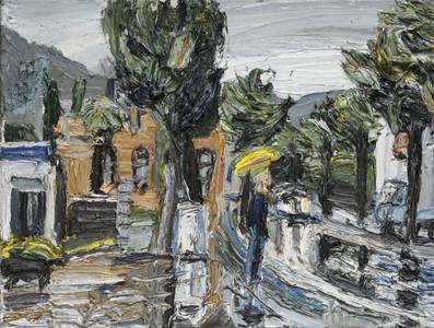 Regennasse Straße Malcesine, Öl/Lwd., 2014, 60x80 cm