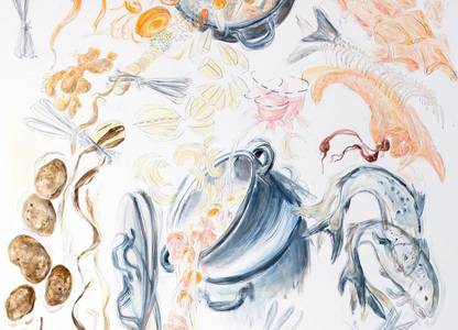 Sonja Alhäuser, Lieblingssuppe (Detail), Blei-/Buntstift/Tusche/Aquarell/Acryl, 2016, 244x140 cm