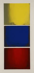 Werner Schmidt,C) M1 (gelb), M2 (blau), M5 (rot), Mischtechnik/mdF/Eiche, 2012, je 60x80 cm