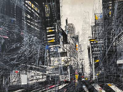 Schlucht New York, Kaltnadel/Winkelschleifer/Öl, 2022 Format: 69 x 89 cm