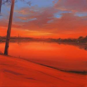 Sigrid Nienstedt, See am Abend, Öl/Lwd., 2016, 40x40 cm